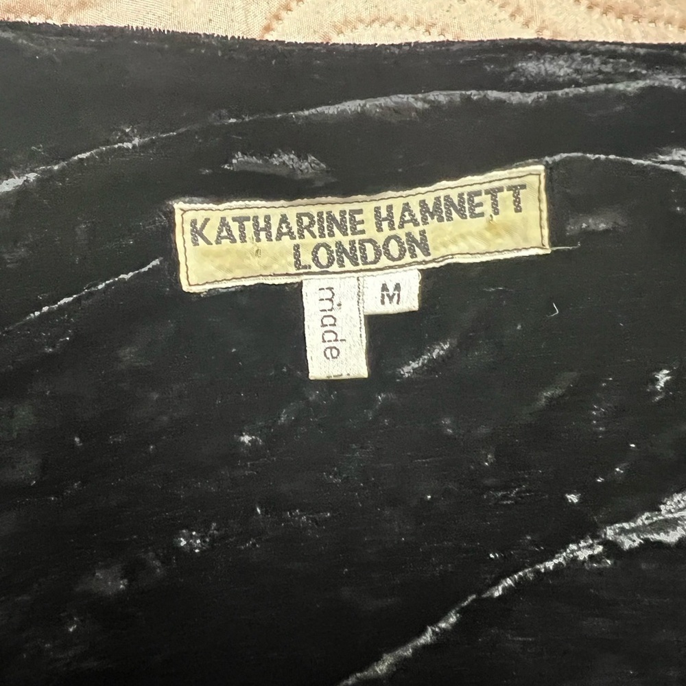 1990s Vintage Katharine Hamnett Black Velvet Wiggle Dress Medium - Picture 3 of 16